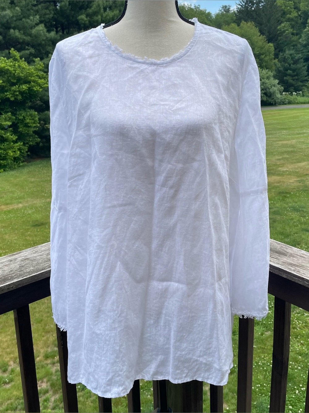 J Jill tunic lightweight raw hem fringe lagenlook coastal quiet luxury linen xl